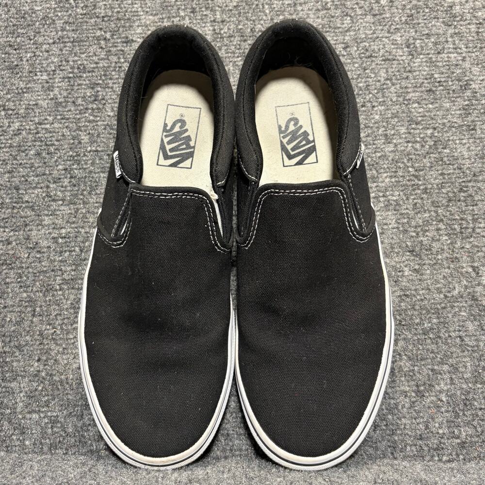 Vans Classic Slip On Black White Canvas Skate Shoes Sneakers Men Size 9 Casual